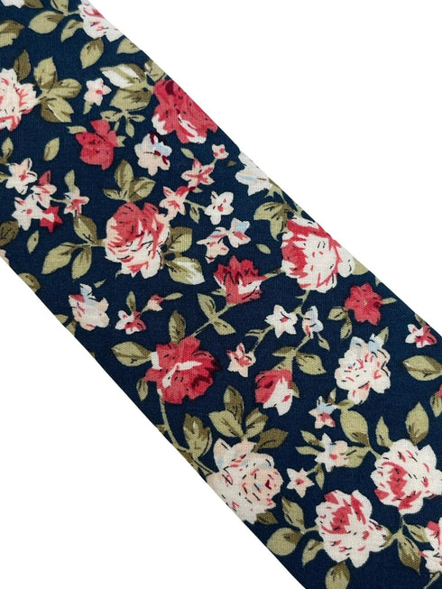 Navy with pink peony rose flower floral design cotton neck-tie