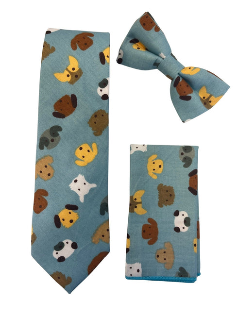 Medium denim blue child's bow tie with cute dog puppy design