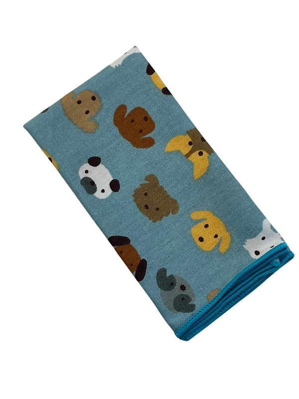 Medium denim blue pocket square with cute dog puppy design