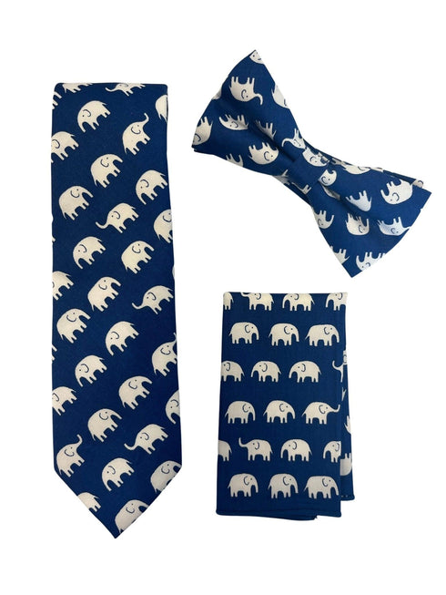 Navy dark blue tie with elephant design tie