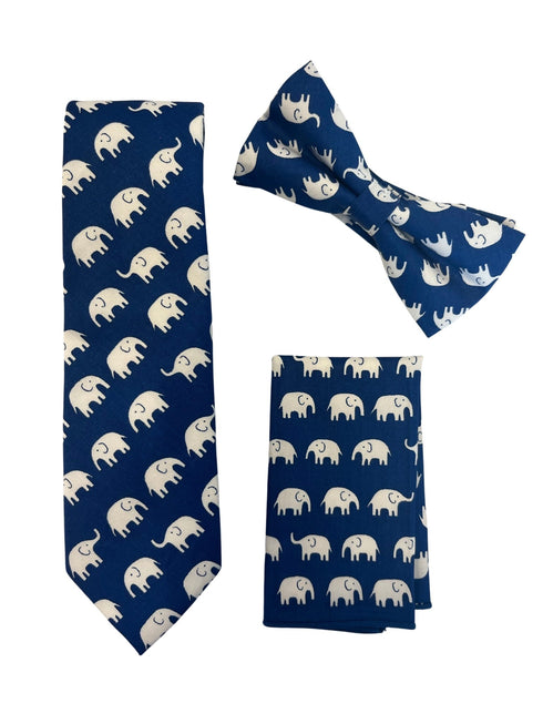 Navy dark blue adult bow tie with elephant design