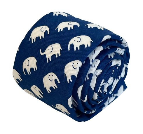 Navy dark blue tie with elephant design tie