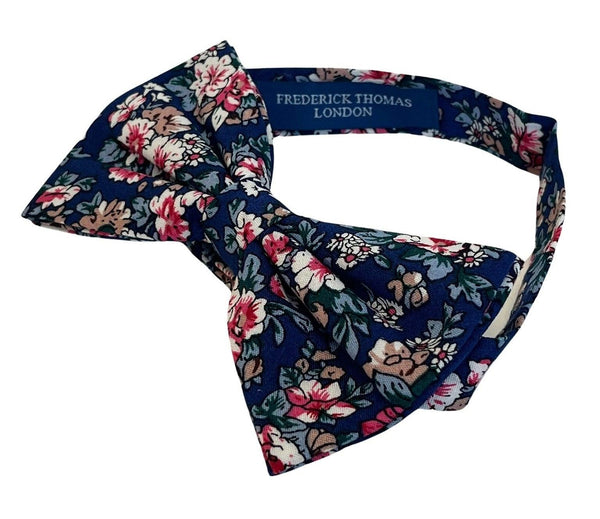 Navy blue English wildflower garden, rose, daisy design bow tie