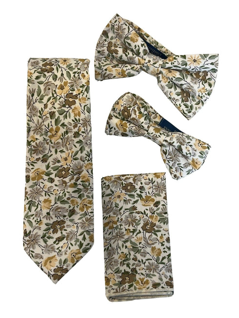 Ivory cotton English wildflower garden design cotton child's bow-tie
