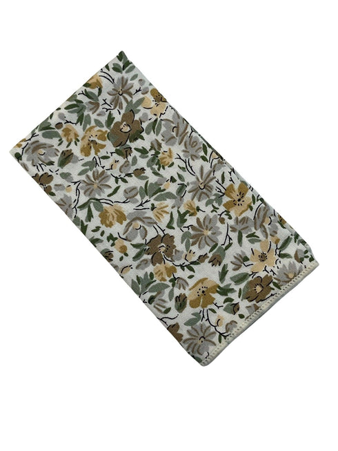 Ivory cotton English wildflower garden design cotton pocket square