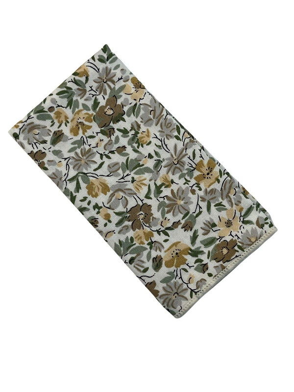 Ivory cotton English wildflower garden design cotton pocket square