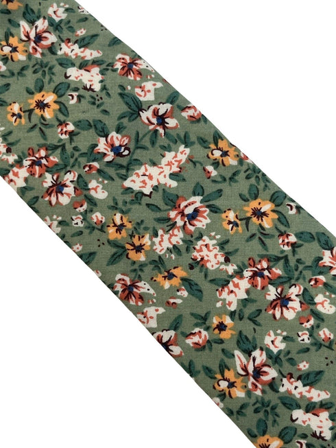 Sage green, light olive stencil english wild-flower floral design tie