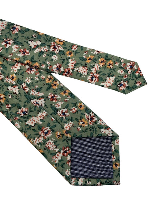 Sage green, light olive stencil english wild-flower floral design tie