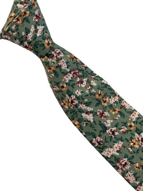 Sage green, light olive stencil english wild-flower floral design tie