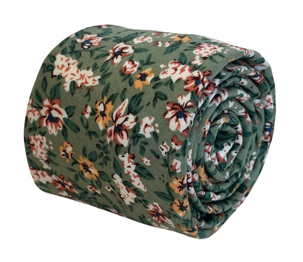 Sage green, light olive stencil english wild-flower floral design tie