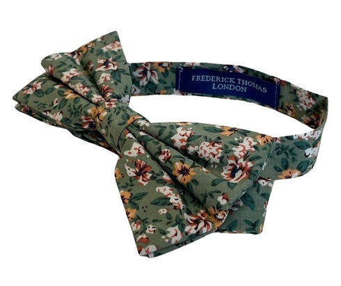 sage green light olive stencil english wild-flower cotton adult bow tie