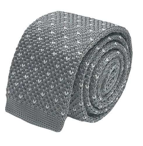 Light silver grey knitted tie with white pin spots