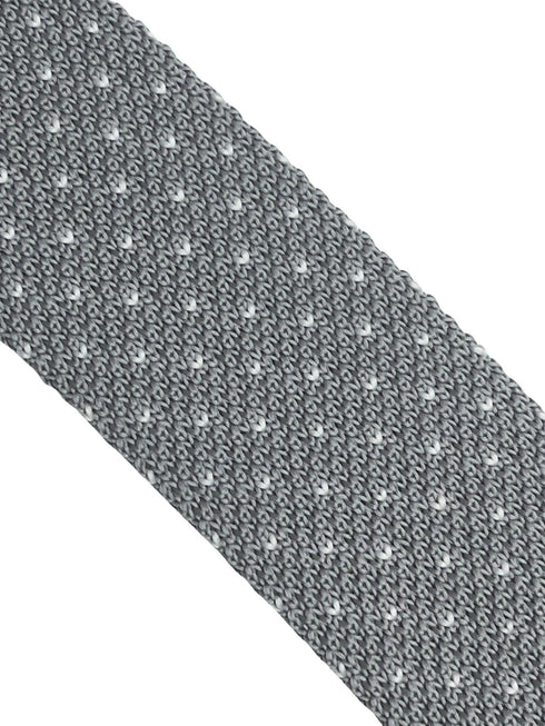 Light silver grey knitted tie with white pin spots