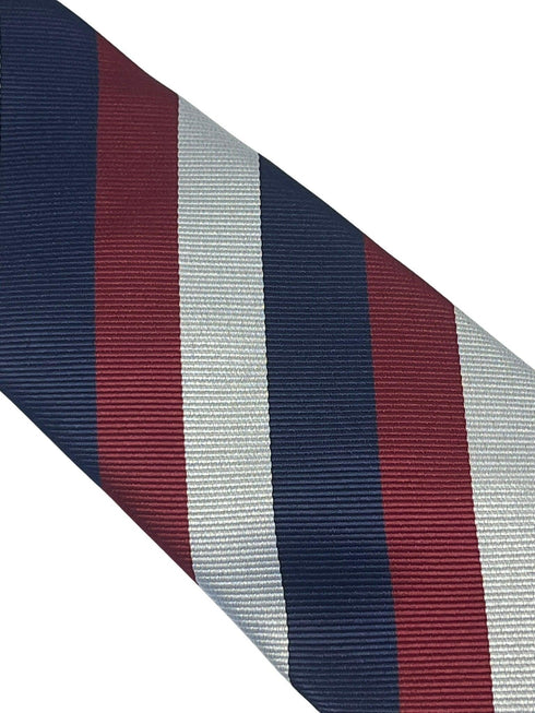 Light silver grey, navy dark blue & maroon red striped tie