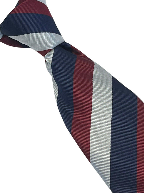 Light silver grey, navy dark blue & maroon red striped tie