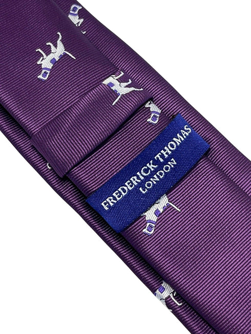 Plum aubergine purple tie with embroidered beagle bloodhound hunting gun dog design