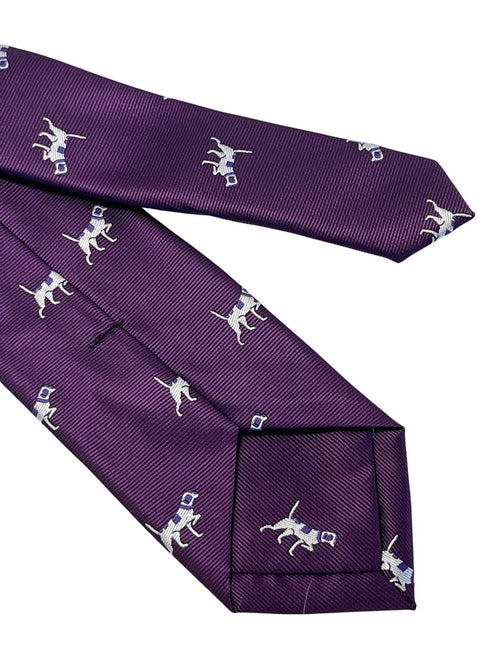 Plum aubergine purple tie with embroidered beagle bloodhound hunting gun dog design