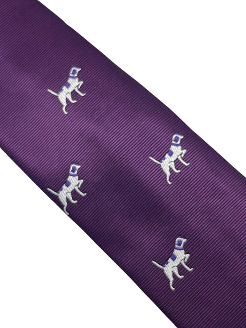 Plum aubergine purple tie with embroidered beagle bloodhound hunting gun dog design