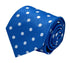 Medium electric blue tie with white polka spots