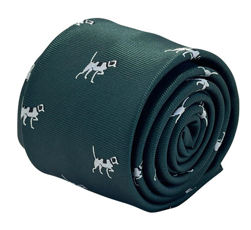 Dark forest racing green tie with beagle bloodhound hunting gun dog design