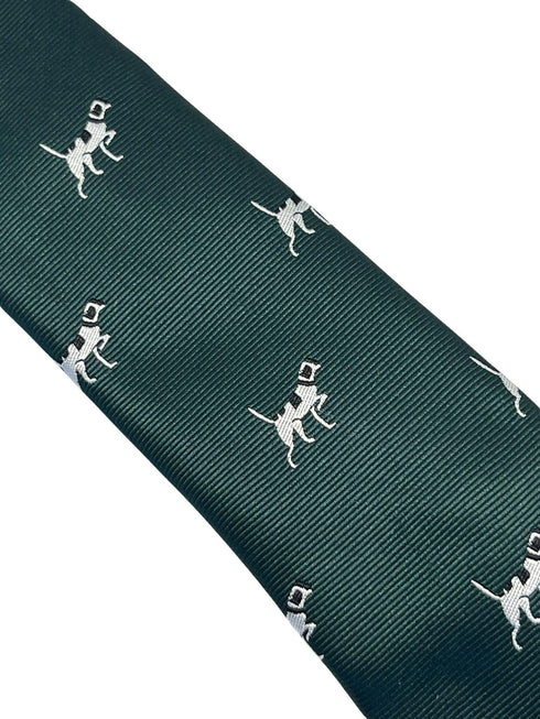 Dark forest racing green tie with beagle bloodhound hunting gun dog design