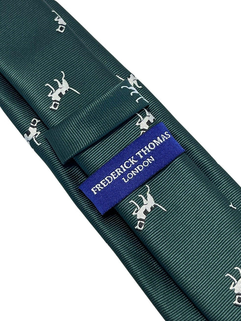 Dark forest racing green tie with beagle bloodhound hunting gun dog design