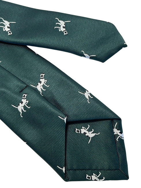Dark forest racing green tie with beagle bloodhound hunting gun dog design