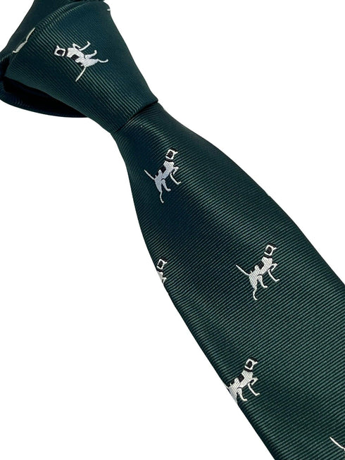Dark forest racing green tie with beagle bloodhound hunting gun dog design