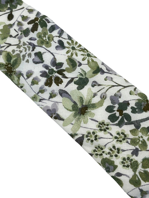 Green and white tie with wildflower English meadow spring floral garden cotton design