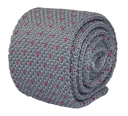 Silver light grey with bright pink pin spots tie