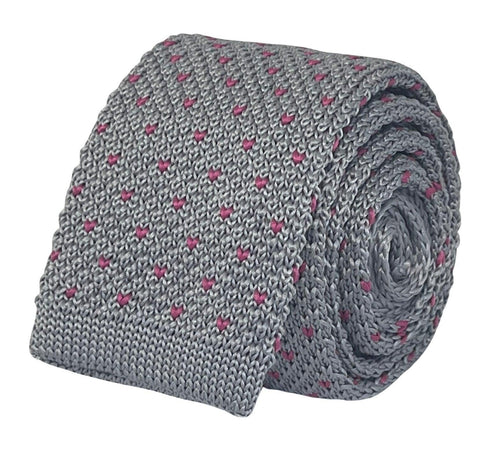 Silver light grey with bright pink pin spots tie