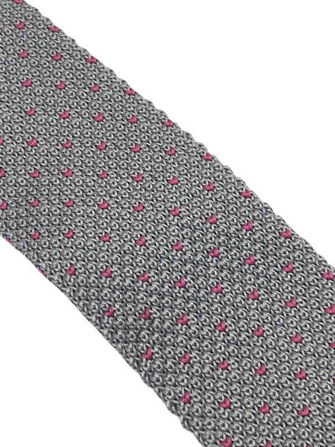 Silver light grey with bright pink pin spots tie