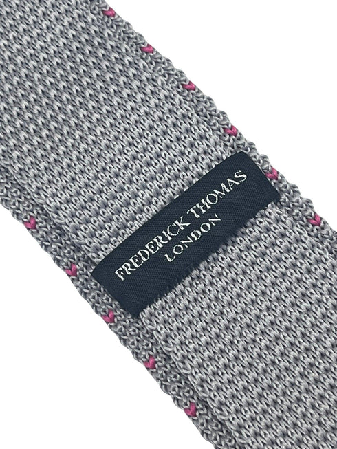 Silver light grey with bright pink pin spots tie