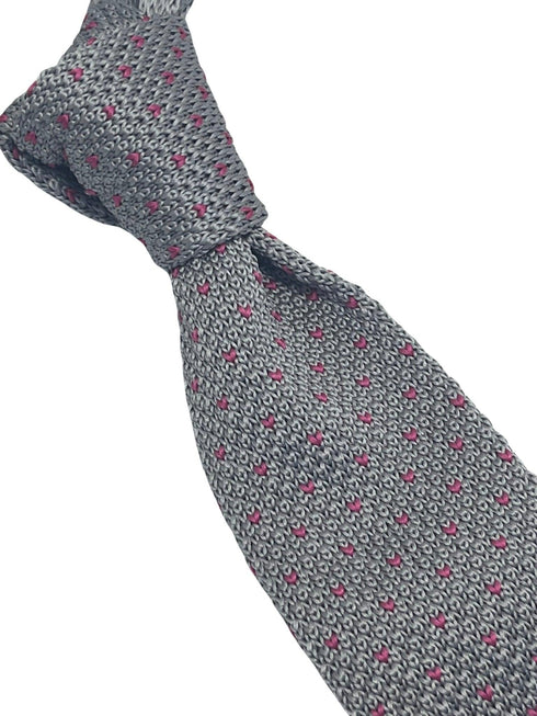 Silver light grey with bright pink pin spots tie