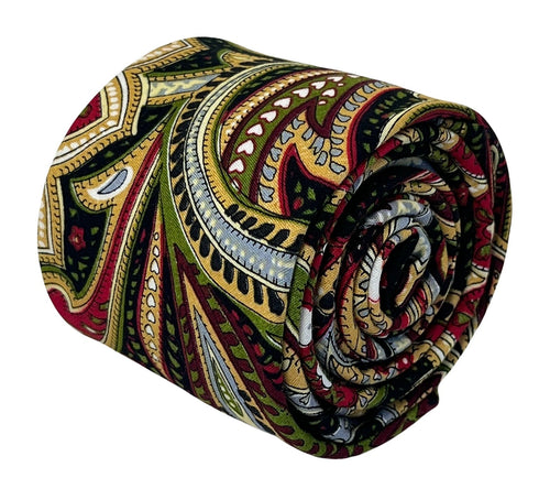 gold, red, black loud paisley cotton tie