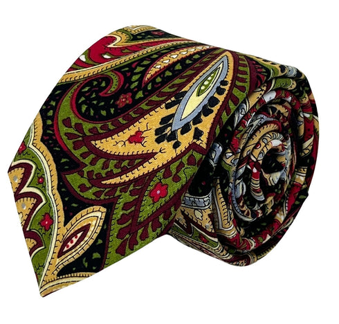 gold, red, black loud paisley cotton tie
