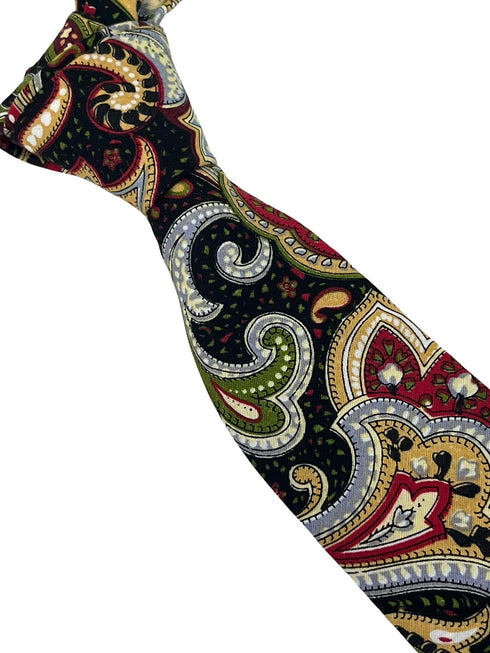 gold, red, black loud paisley cotton tie
