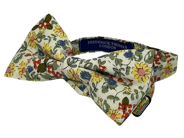 English yellow wildflower floral garden adult cotton bow tie