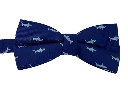 Navy blue with shark aquatic fish design adult bow tie