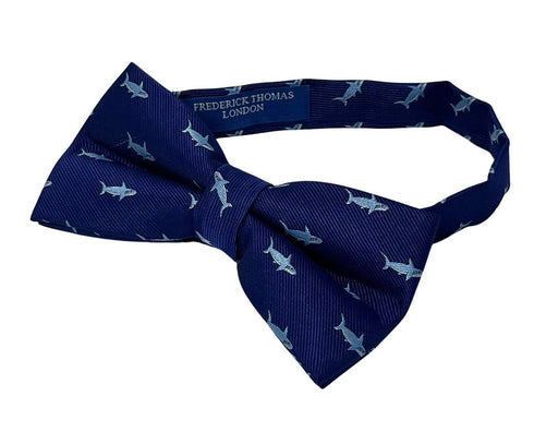 Navy blue with shark aquatic fish design adult bow tie