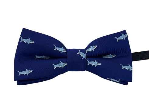 Navy blue with shark aquatic fish design child's bow tie