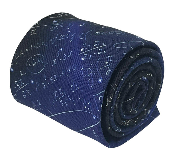 Navy dark blue starry sky style cotton tie with maths equations algebra Einstein design