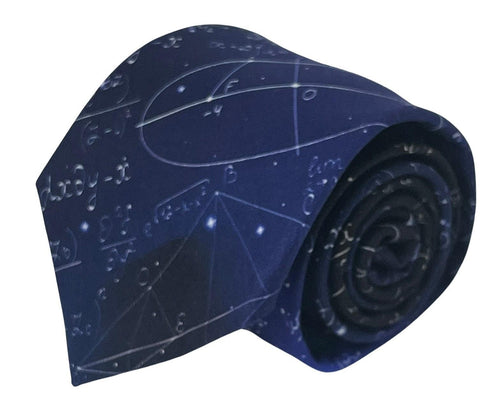 Navy dark blue starry sky style cotton tie with maths equations algebra Einstein design