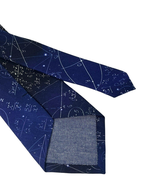 Navy dark blue starry sky style cotton tie with maths equations algebra Einstein design