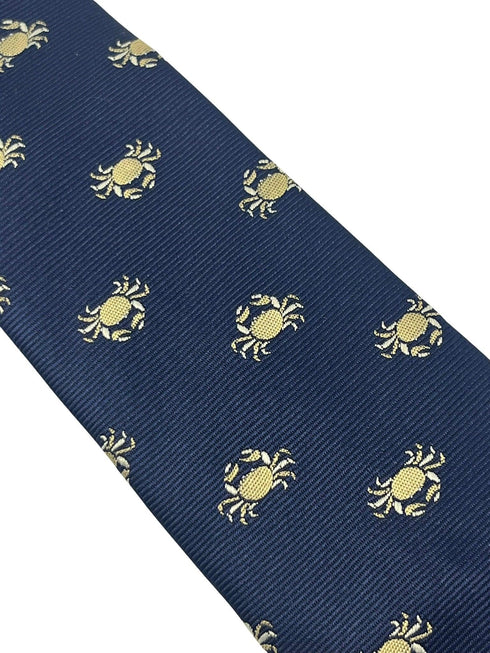 Navy dark blue tie with embroidered Alaskan golden king crab nautical sea design
