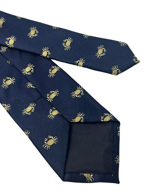Navy dark blue tie with embroidered Alaskan golden king crab nautical sea design