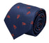 Navy dark blue tie with embroidered red lobster nautical sea design