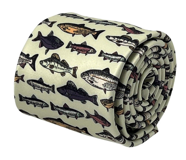 Ivory cream tie with bass carp trout sea fish-ing