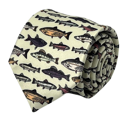 Ivory cream tie with bass carp trout sea fish-ing