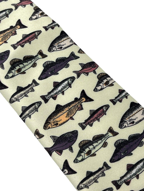 Ivory cream tie with bass carp trout sea fish-ing